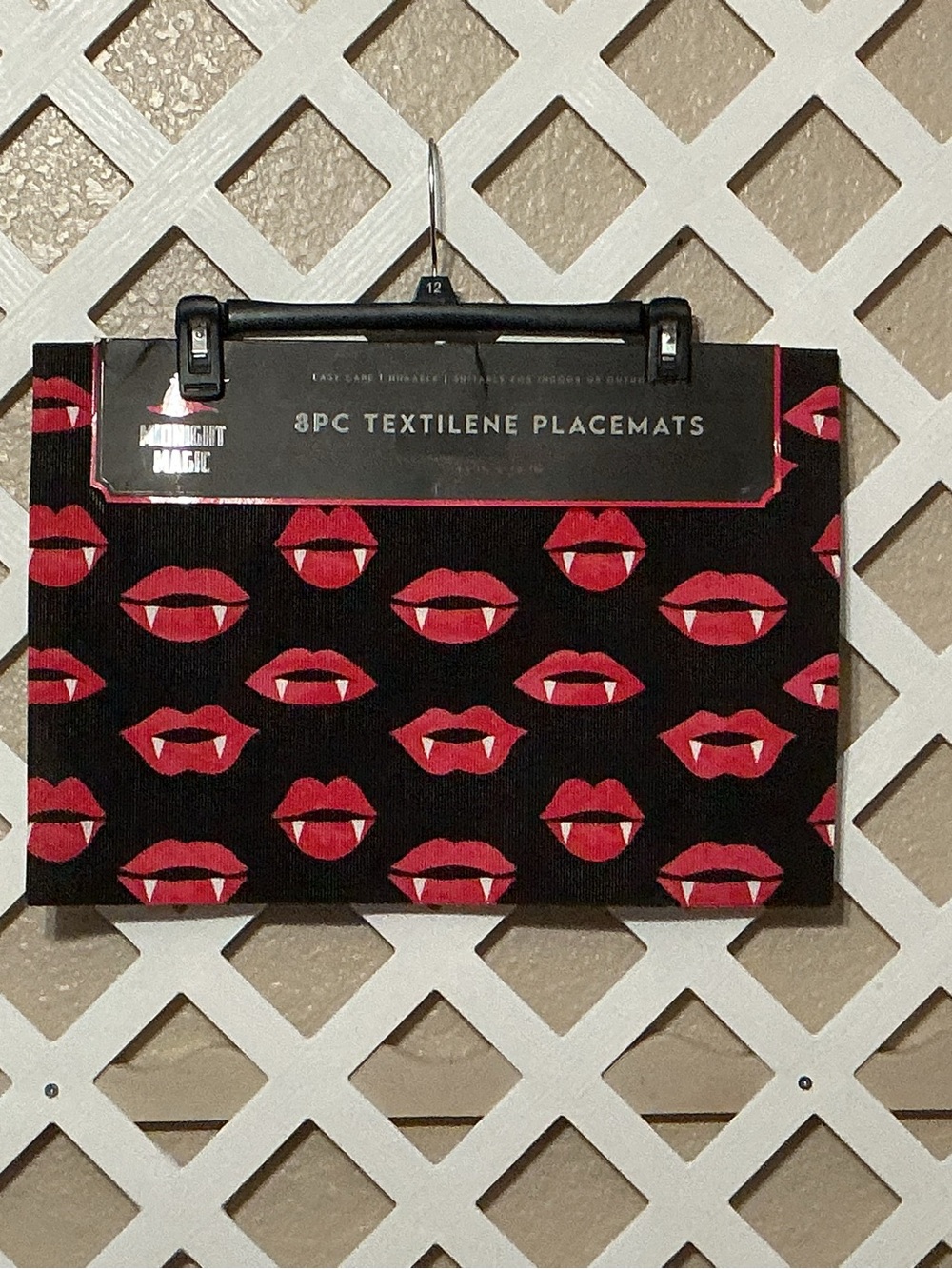 Black and Red Vampire Lips & Fangs Placemats. Set of 8